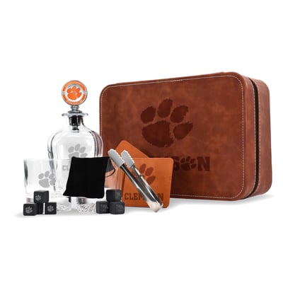 Clemson Tigers The Memory Company Whiskey Decanter Set & Faux Leather Case