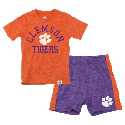  Clemson Tigers Wes & Willy Toddler Cloudy Yarn T-Shirt and Shorts Set - Orange