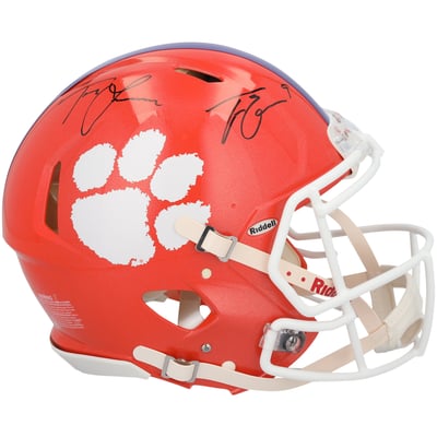 Travis Etienne Jr. & Trevor Lawrence Clemson Tigers Autographed Fanatics Authentic Riddell Speed Authentic Helmet 