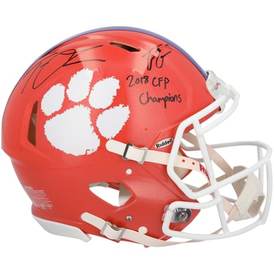 Travis Etienne Jr. & Trevor Lawrence Clemson Tigers Autographed Fanatics Authentic Riddell Speed Authentic Helmet with "2018 CFP Champions" Inscription 