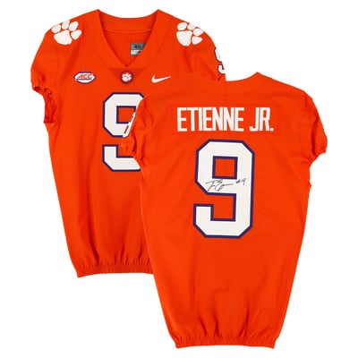 Travis Etienne Jr Clemson Tigers Autographed Fanatics Authentic Player-Issued #9 Orange Jersey from the 2019 NCAA Football Season - Size 40