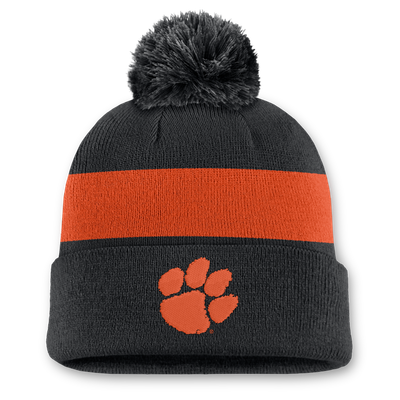 Clemson Tigers Nike Unisex Primetime Stripe Cuffed Knit Hat with Pom - Black