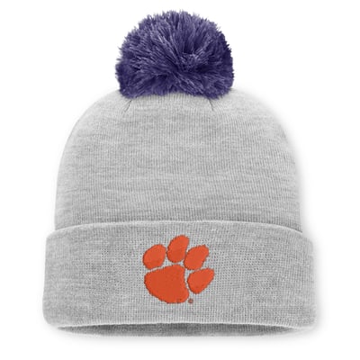 Clemson Tigers Nike Unisex Primetime Script Cuffed Knit Hat with Pom - Heather Gray