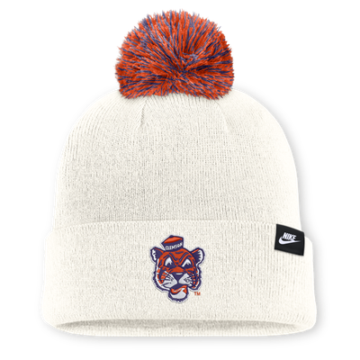 Clemson Tigers Nike Unisex Letter Mascot Knit Hat with Pom - White