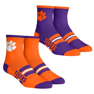  Clemson Tigers Rock Em Unisex 2-Pack Multi Stripe Quarter Socks Set