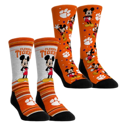  Clemson Tigers Rock Em Unisex Mickey Mouse Two-Pack Crew Socks Set - Orange