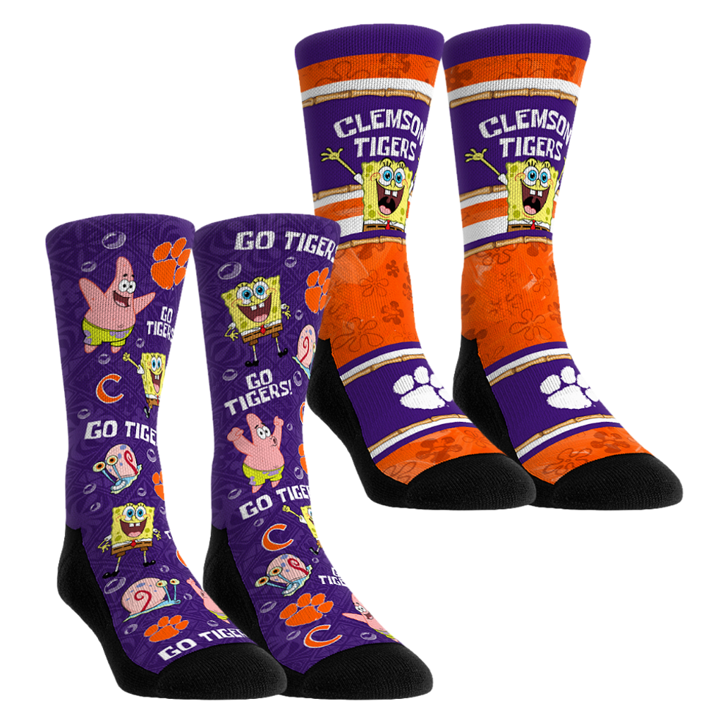 Clemson Tigers Rock Em Socks Unisex SpongeBob SquarePants Two-Pack Crew Socks Set