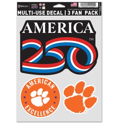Clemson Tigers WinCraft America 250 5.5" x 7.75" Three-Piece Fan Decal Set
