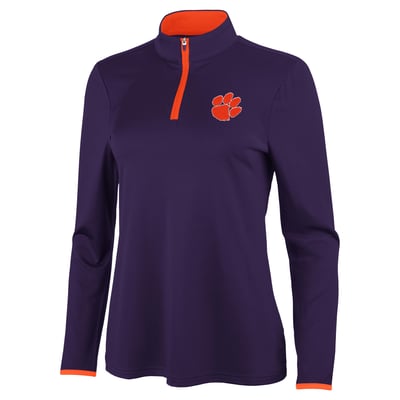 Clemson Tigers Antigua Women's Brink Quarter-Zip Pullover - Purple/Orange