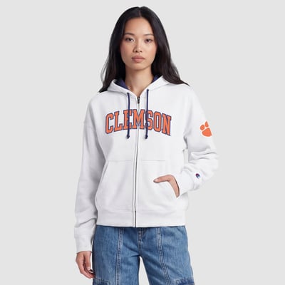 Clemson Tigers Champion Women's Arch Full-Zip Fleece Hoodie - White