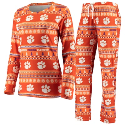 Clemson Tigers Concepts Sport Women's Holiday Long Sleeve Top & Pants Sleep Set - Orange