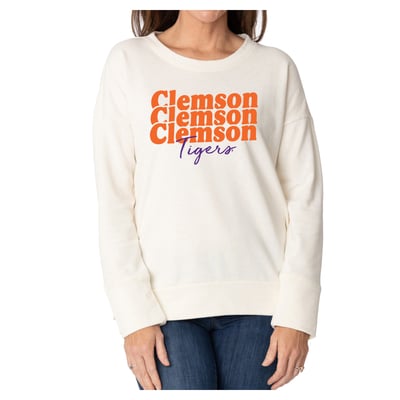 Clemson Tigers Flying Colors Apparel Women's Marly Side Split Sweatshirt - Cream
