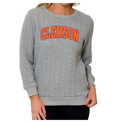 Clemson Tigers Flying Colors Apparel Women's Kinsley Quilted Sweater - Heather Gray
