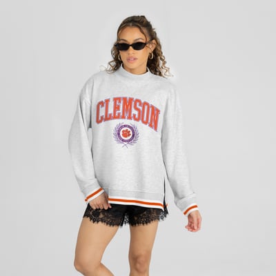 Clemson Tigers Gameday Couture Women's Rally Point Contrast Stripe Mock Neck Sweatshirt - Heather Gray