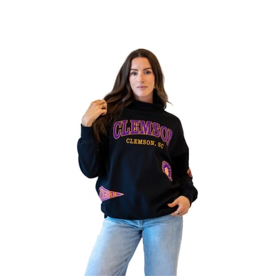 Clemson Tigers Gameday Social Women's Patch Mockneck Sweatshirt - Black
