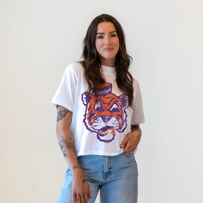 Clemson Tigers Gameday Social Women's Vault Mascot T-Shirt - White