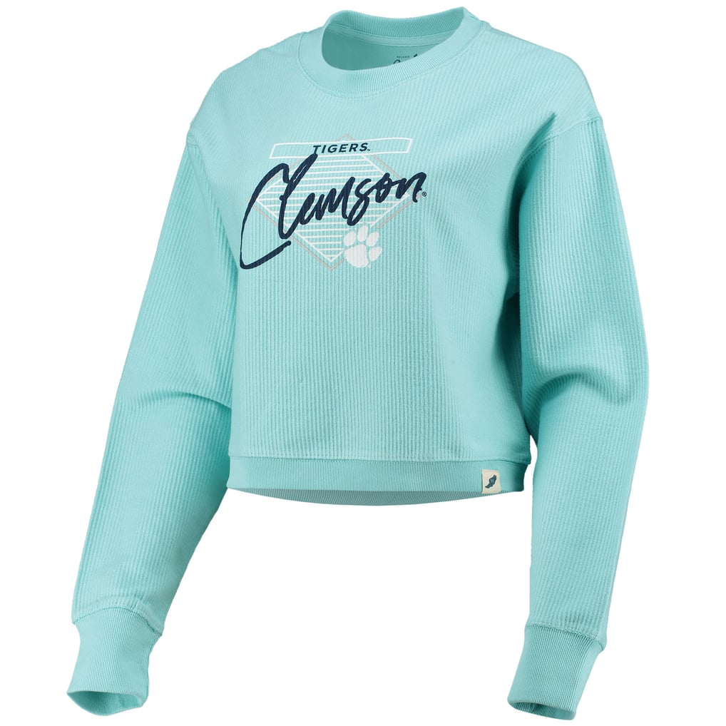 Clemson Tigers League Collegiate Wear Women's Corded Timber Cropped Pullover Sweatshirt - Light Blue
