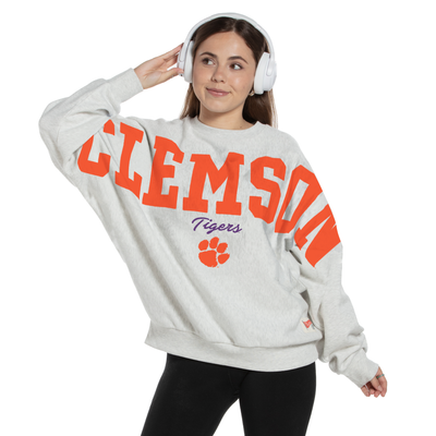 Clemson Tigers Pressbox Women's Flannigan Oversized Fleece Sweatshirt - Heather Gray