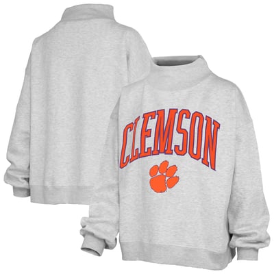 Clemson Tigers Pressbox Women's Nelson Texture Lingo Mock Neck Fleece Sweatshirt - Heather Gray