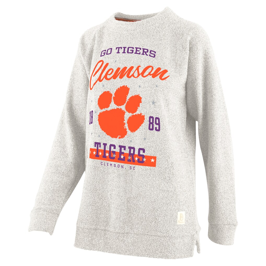 Clemson Tigers Pressbox Women's Plus Size Comfy Cairo Terry Pullover Sweatshirt - Oatmeal