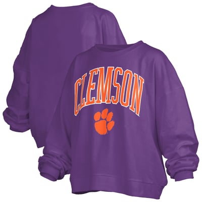 Clemson Tigers Pressbox Women's Oversized Janise Arch Over Logo Fleece Sweatshirt - Purple