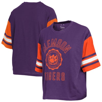  Clemson Tigers Pressbox Women's Sunday Colorblock Seal Slub T-Shirt - Purple
