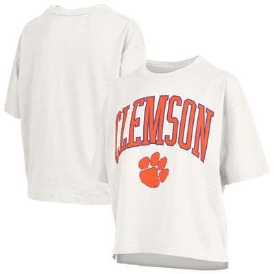 Clemson Tigers Pressbox Women's Oversized Nelson Arch Over Logo Slub T-Shirt - White