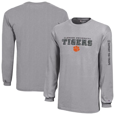  Clemson Tigers Champion Youth Operation Hat Trick Long Sleeve T-Shirt - Heather Gray