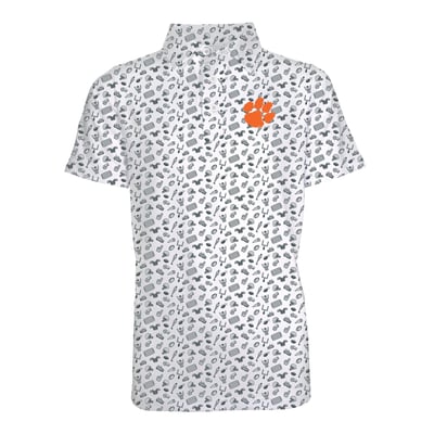 Clemson Tigers Garb Youth Tom All-Over Football Print Polo - Gray