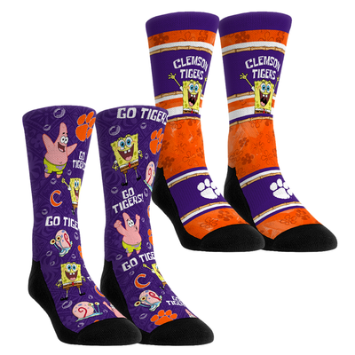  Clemson Tigers Rock Em Youth SpongeBob SquarePants Two-Pack Crew Socks Set - Orange