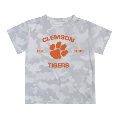  Clemson Tigers Vive La Fete Youth Est. Date Camo T-Shirt - Gray