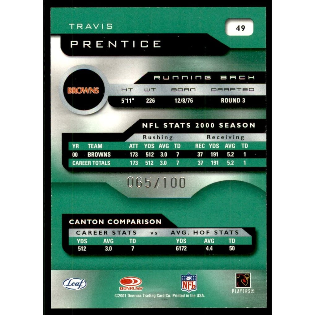2001 Quantum Leaf Infinity Green #49 Travis Prentice