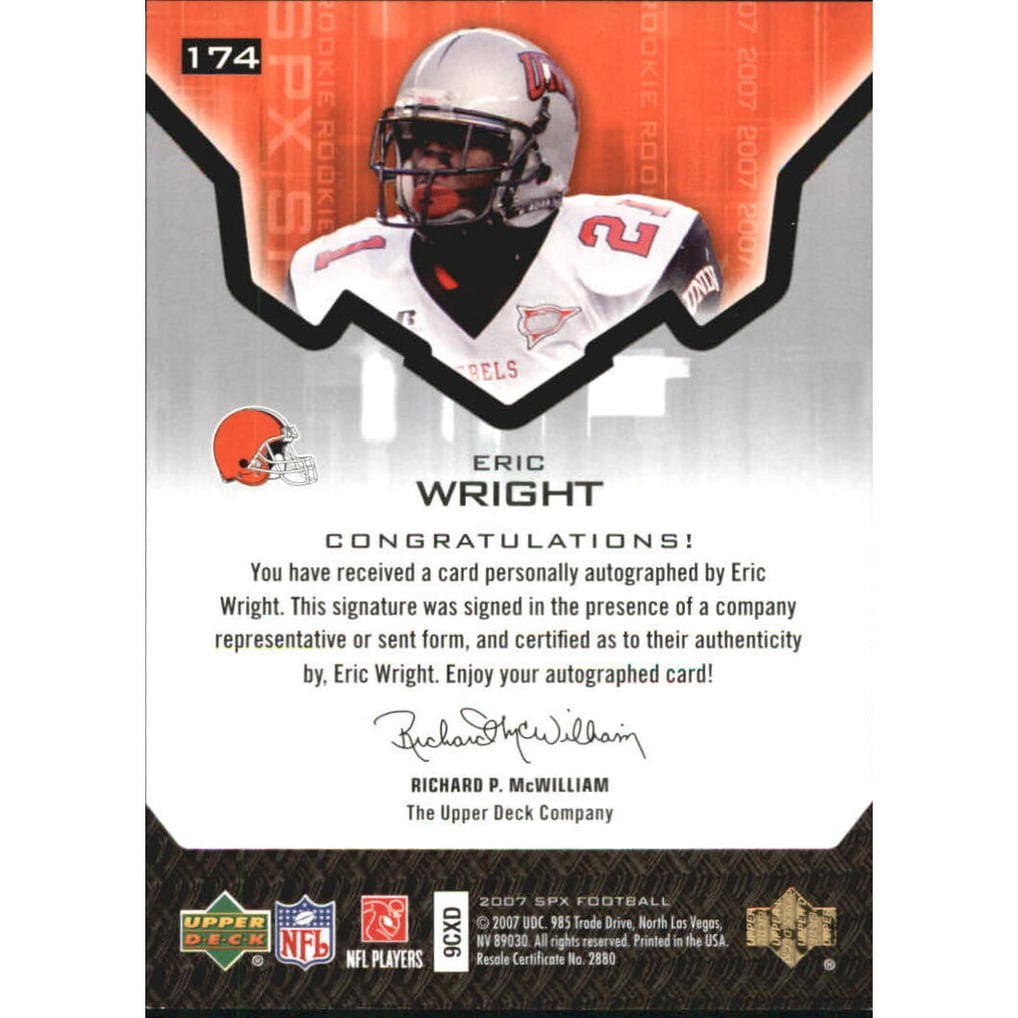 2007 SPx #174 Eric Wright AU RC