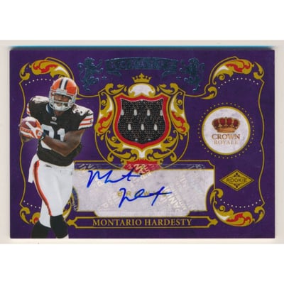 2010 Crown Royale Rookie Royalty Materials Autographs #26 Montario Hardesty/50