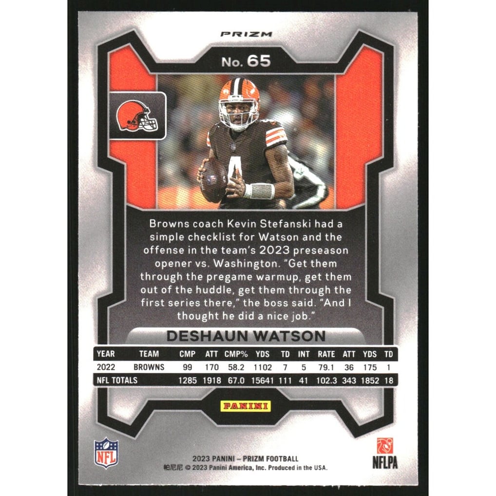 2023 Panini Prizm Prizms Black and White Checker #65 Deshaun Watson