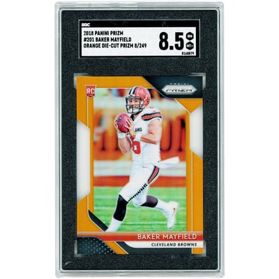 Baker Mayfield Cleveland Browns 2018 Panini Prizm Orange Die Cut Prizm #201 #8/249 SGC Authenticated 8.5 Rookie Card