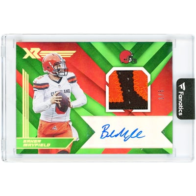 Baker Mayfield Cleveland Browns Autographed 2019 Panini XR Green Swatches Dual-Color Jersey Relic #AS-BM #1/5 Card 