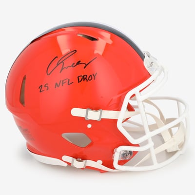 Carson Schwesinger Cleveland Browns Autographed Fanatics Authentic Riddell Speed Authentic Helmet with "25 NFL DROY" Inscription