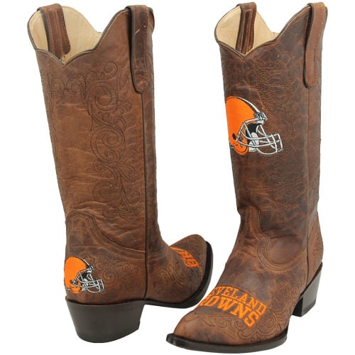 Cleveland Browns Historic Logo Womens Embroidered Cowboy Boots - Brown