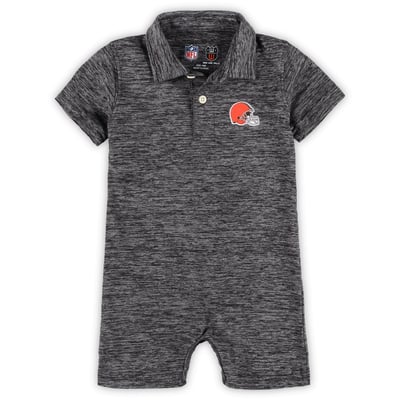Cleveland Browns Wes & Willy Infant Short Leg Cloudy Yarn Polo Romper - Heather Black