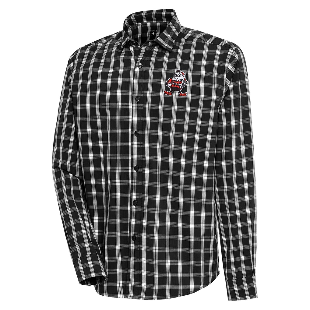 cleveland browns dress shirt Men's Antigua Black/Gray Carry Long Sleeve Button-Up BLACKFRIDAY50 long sleeve dress formal Weekend PFAS Free Stain Color:Crystal Rose