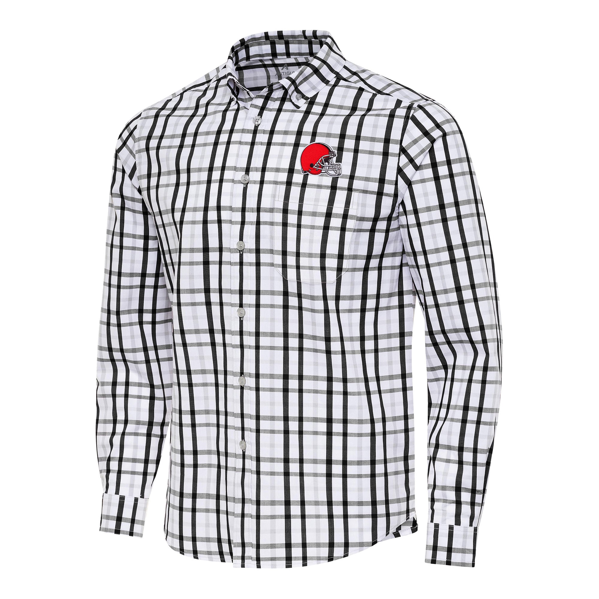 Men's Antigua Black/Gray Cleveland Browns Tending Woven Tri-Blend Long Sleeve Button-Down Shirt Size: Small
