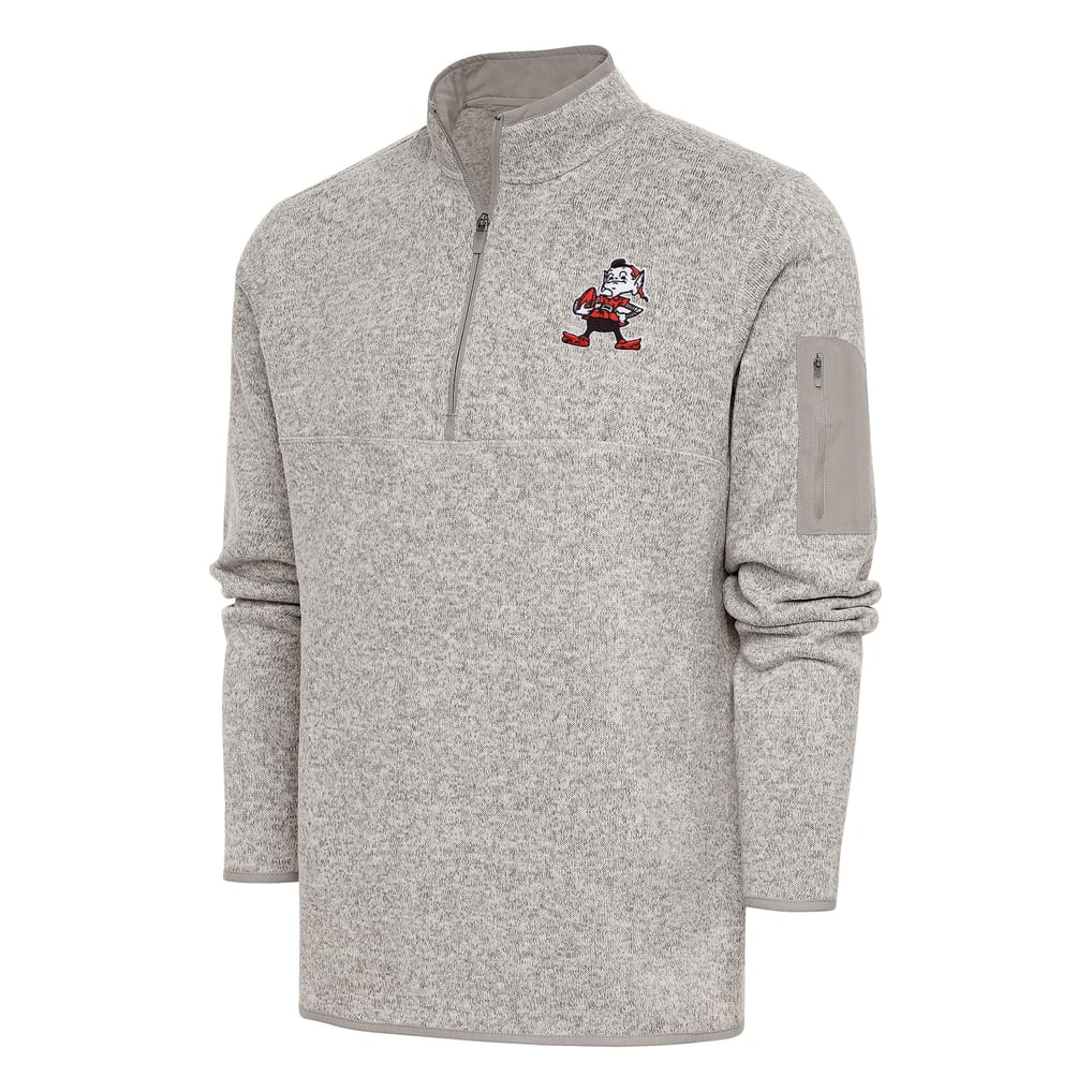Cleveland Browns Antigua Throwback Fortune Quarter-Zip Pullover Jacket - Oatmeal