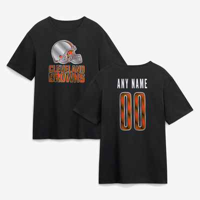 Cleveland Browns Big & Tall Metallic Mascot Personalized Name & Number T-Shirt - Black