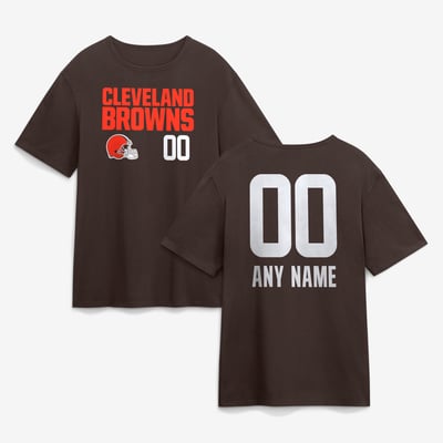 Cleveland Browns  Touchdown Wordmark Personalized Name & Number T-Shirt - Brown