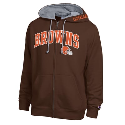  Cleveland Browns Champion Full-Zip Hoodie -  Brown/Heather Gray