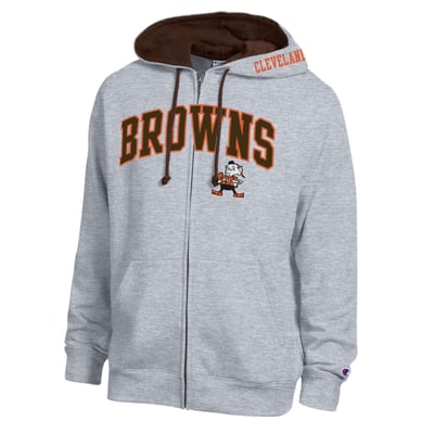 Cleveland Browns Champion Full-Zip Hoodie -  Heather Gray/Brown