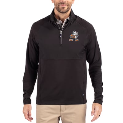 Cleveland Browns Cutter & Buck Adapt Eco Knit Hybrid Recycled Quarter-Zip Throwback Pullover Top - Black