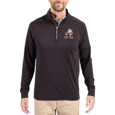 Cleveland Browns Cutter & Buck Adapt Eco Knit Stretch Recycled Quarter-Zip Throwback Pullover Top - Black