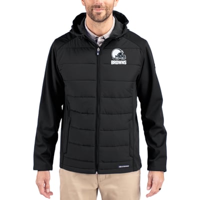  Cleveland Browns Cutter & Buck Evoke Hybrid Eco Softshell Recycled Full-Zip Hooded Jacket - Black
